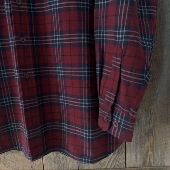 Men’s L REG L.L. BEAN Dark Red & Navy Plaid 100% Cotton Chamois Shirt Jacket EC - Picture 8 of 12